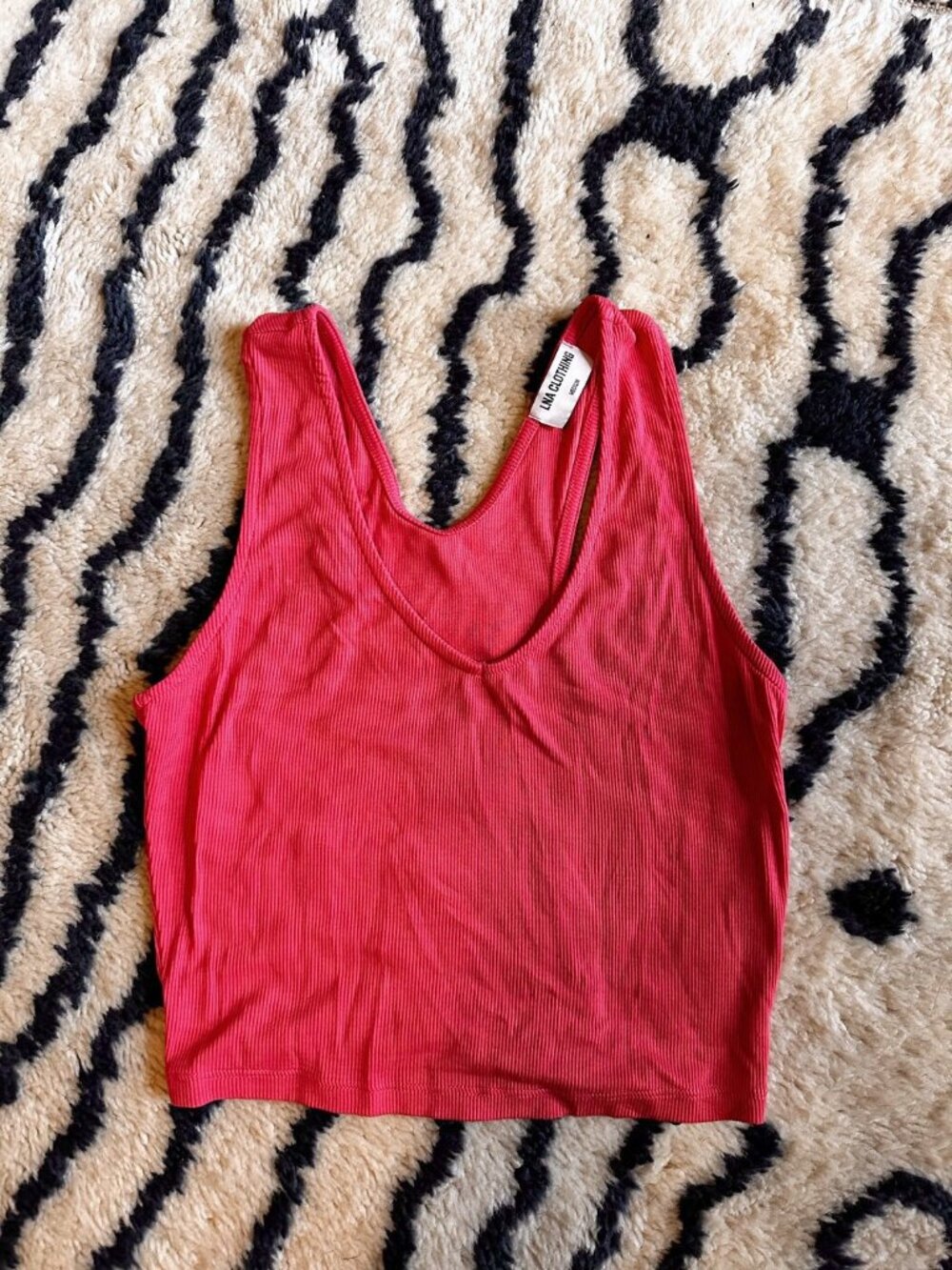 LNA Clothing Ribbed Scoop Neck Cropped Tank Hot Pink Size M